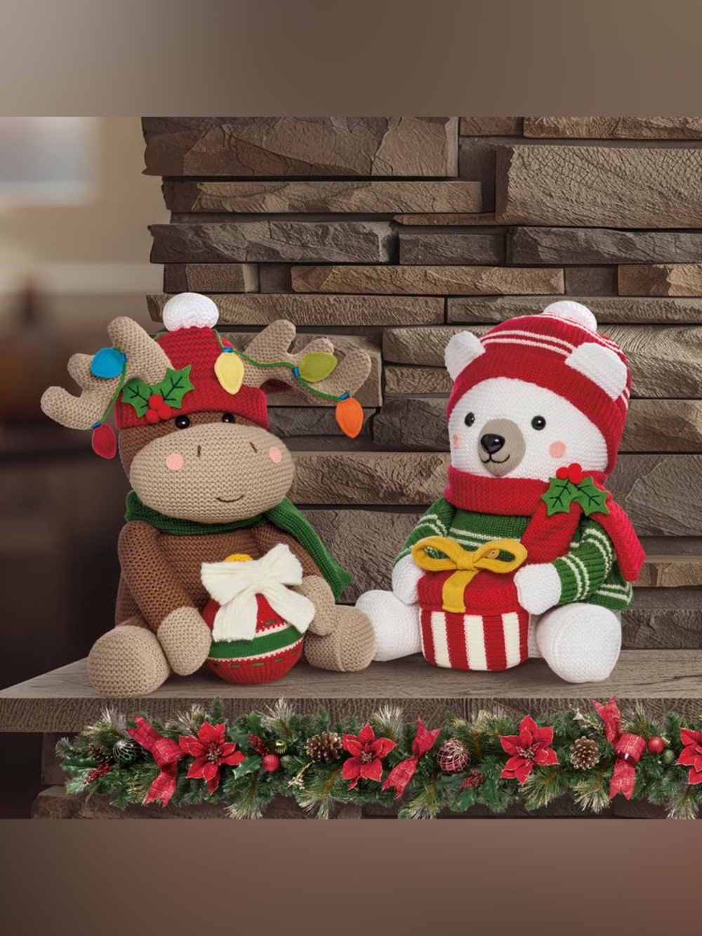 Knit Holiday Shelf Sitters, Set of 2
